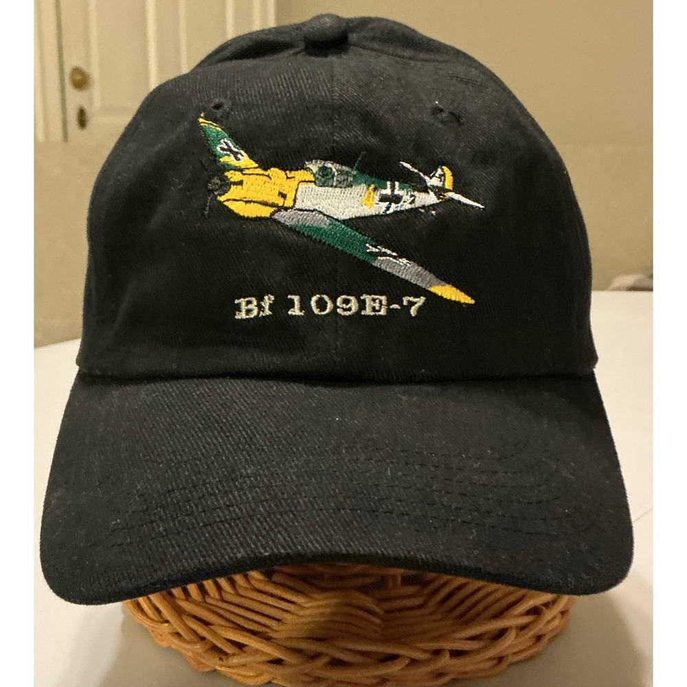 German Bf 109E-7 Messerschmitt Fighter Plane Embroidered Black Hat Cap Rare